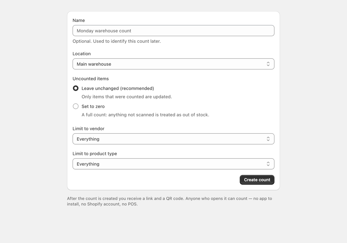 Creating a count: location, scope and mode